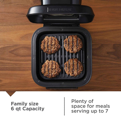George Foreman 7-Serving 6 Qt Electric Indoor Grill and Air Fryer, 7-in-1 Functionality, Black