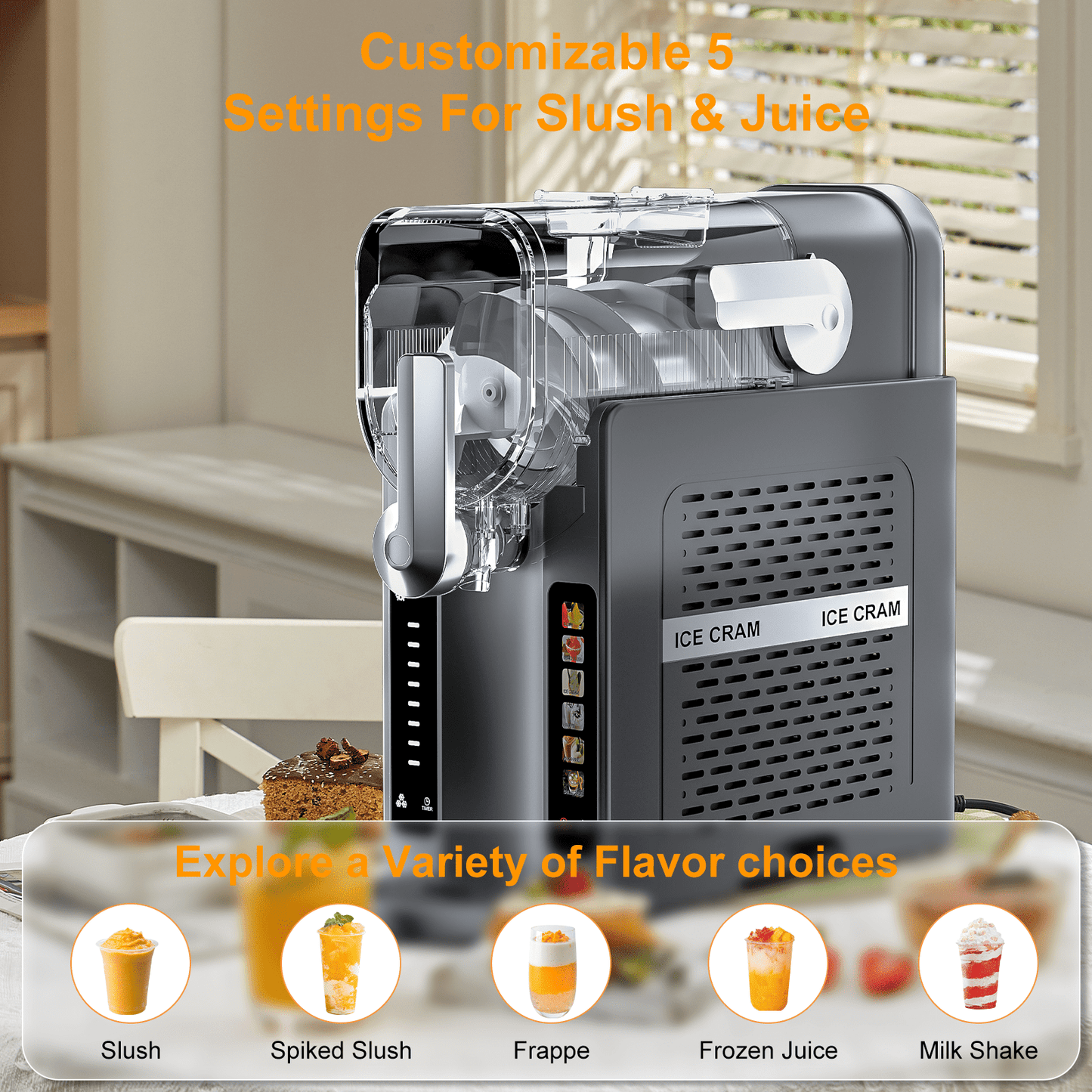 Nyzgax Multifunctional Ice Cream & Slushie Maker, All-in-One Frozen Treat Machine, Real-Time Temp Display, 6 Preset | Frozen Margaritas, Cocktails, Frappés, Ice Cream, Smoothies, Milkshakes