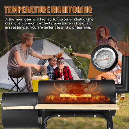 Seizeen Charcoal Grill with Thermometer & Large Cooking Space, Smoker Grill, BBQ Grills for Camping & Picnic, Iron, black