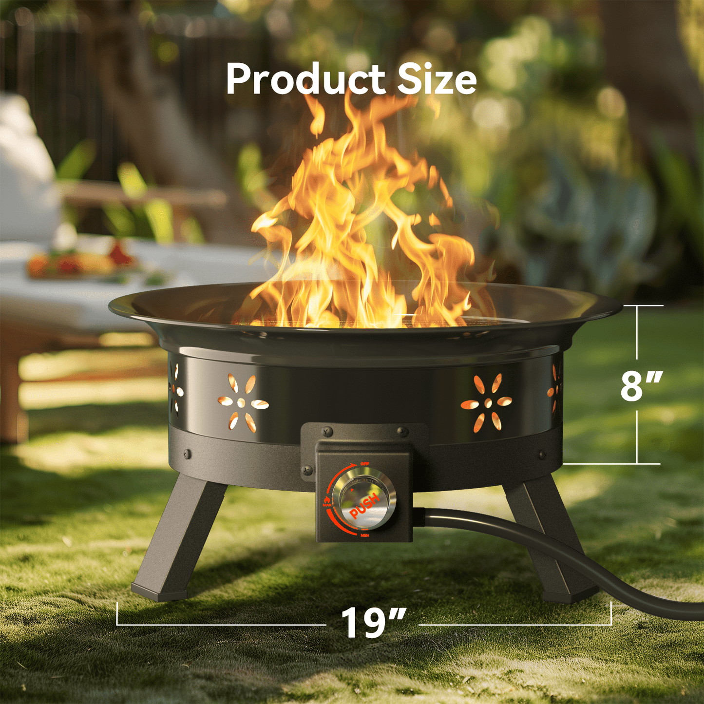 Philergo 19 inch Portable Fire Pits with Grill for Outside 58000 BTU Gas Fire Bowl with Foldable Legs & Lid & Carry Kit & Lava Rock Stone