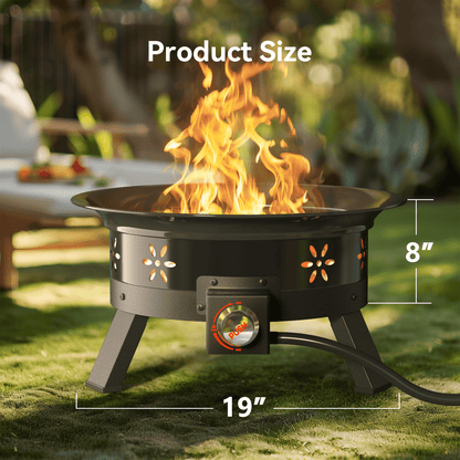 Philergo 19 inch Portable Fire Pits with Grill for Outside 58000 BTU Gas Fire Bowl with Foldable Legs & Lid & Carry Kit & Lava Rock Stone