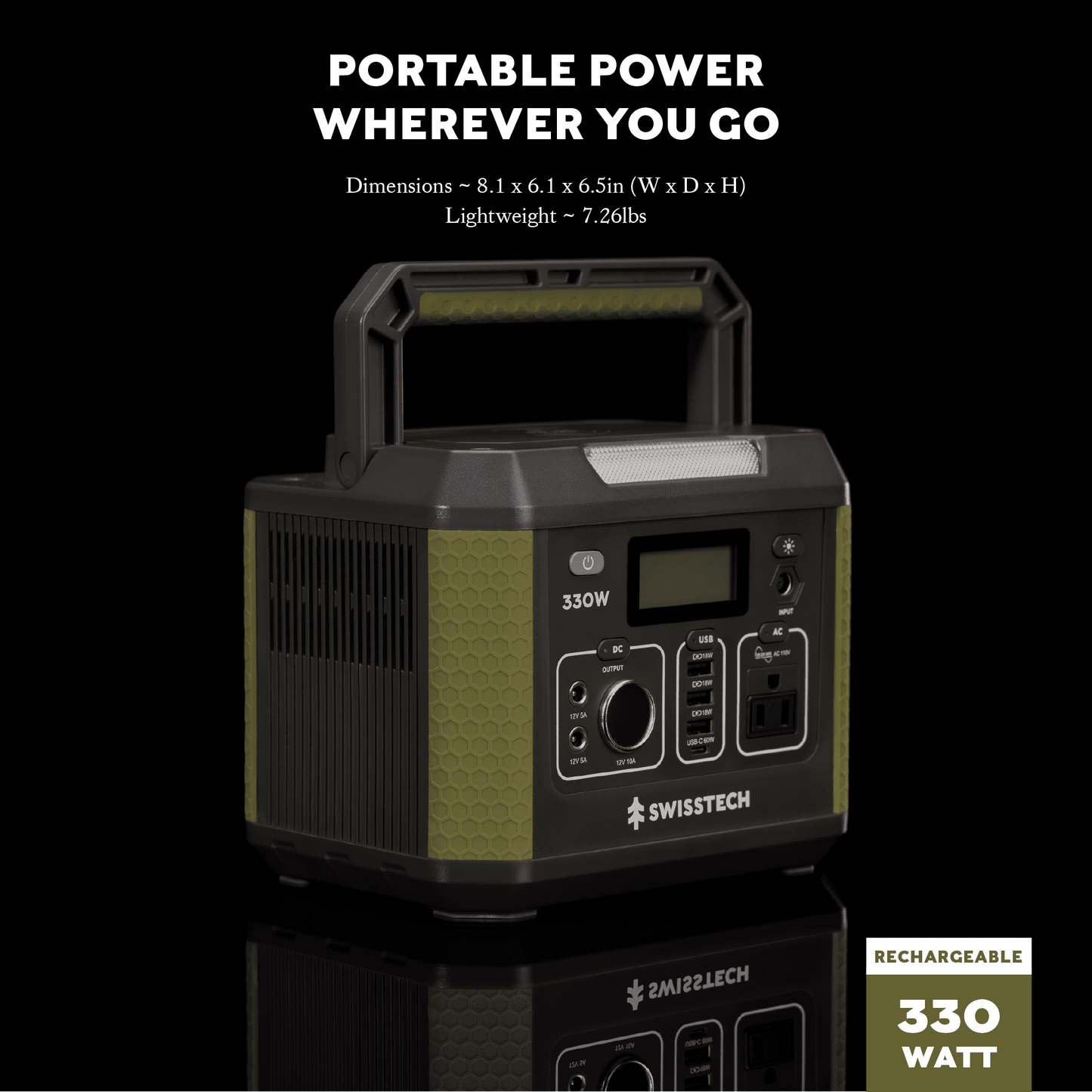 Swiss Tech 330W portable power station 288Wh solar generator for camping & emergency use