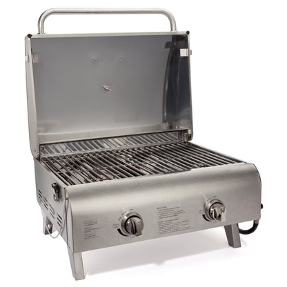 Cuisinart Chef's Style Tabletop Portable Propane Gas Grill, 20,000 BTU Stainless Steel 2-Burner Outdoor BBQ Grill