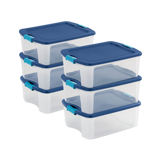 Sterilite 12 Gal Latch and Carry Stackable Storage Bin with Latching Lid, 6 Pack