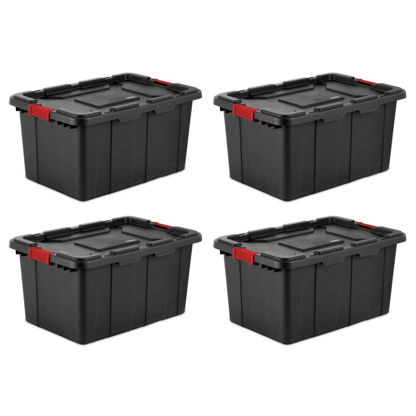 Sterilite 27 Gallon Durable Rugged Industrial Tote w/Red Latches, Black (8 Pack)