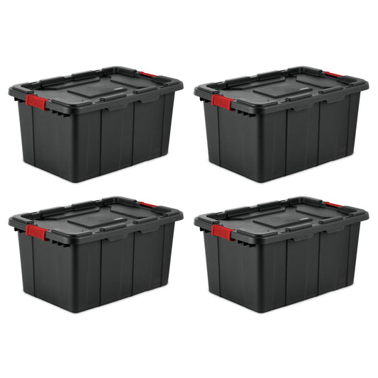 Sterilite 27 Gallon Durable Rugged Industrial Totes with Red Latches, 12 Pack