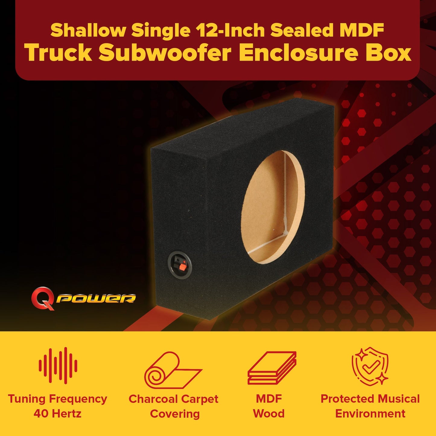 Q Power Shallow Single 12 In Sealed MDF Truck Subwoofer Enclosure Box, Charcoal - Find Fresh Goods