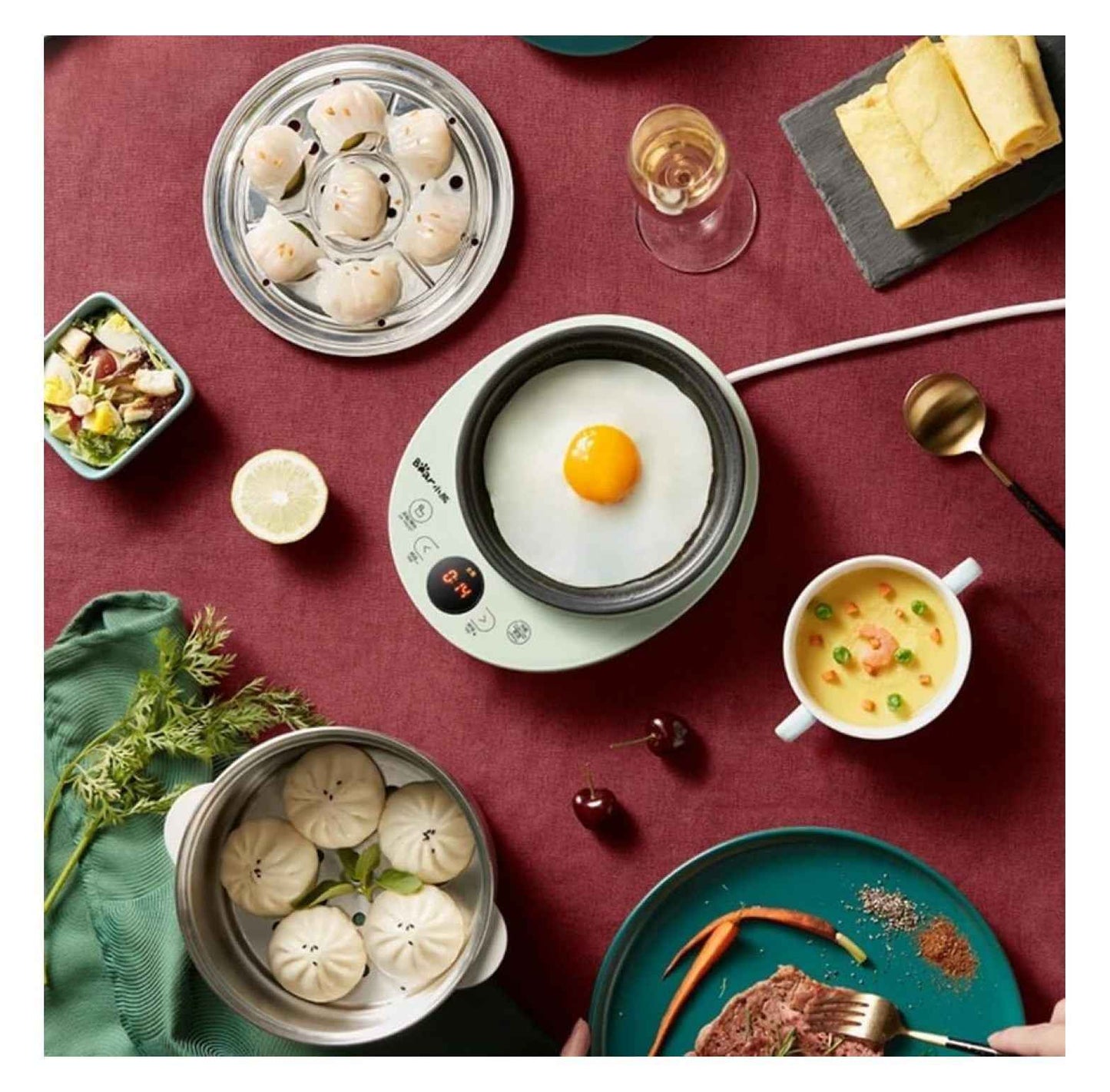 Electric Food Steamer 2 Tier, Egg Cooker - Stainless Steel Vegetable Steamer for Kitchen, 360W, 9.5H Preset, Anti-Dry Burn, ZDQ-B14Y5