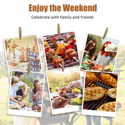 Enyopro Charcoal Grill, Portable BBQ Grill & Smoker Combo, with Offset Smoker and Wood Shelf, Thermometer, Wheels, for Outdoor Picnic, Patio, Backyard, Camping