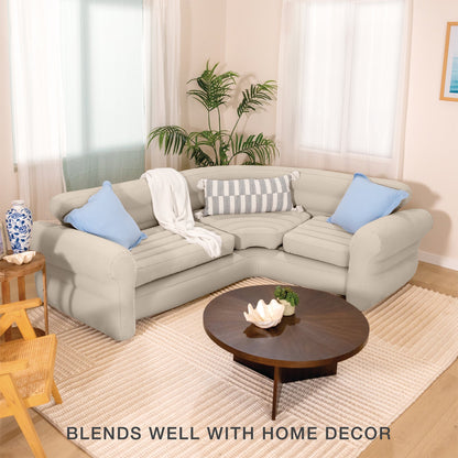 Intex Inflatable Corner Living Room Air Mattress Sectional Sofa Couch, Beige