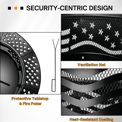 TrumanPick Fire Pit for Outside 42" Wood Burning Fire Pit Tables with 2 Adjustable Swivel BBQ Grills, Lid, Poker for Patio Backyard BBQ Ice Storage
