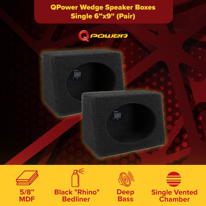 Q Power Q-Bomb QTW6X9 6x9" Car Wedge Speaker Boxes with Bedliner Spray, Pair - Find Fresh Goods