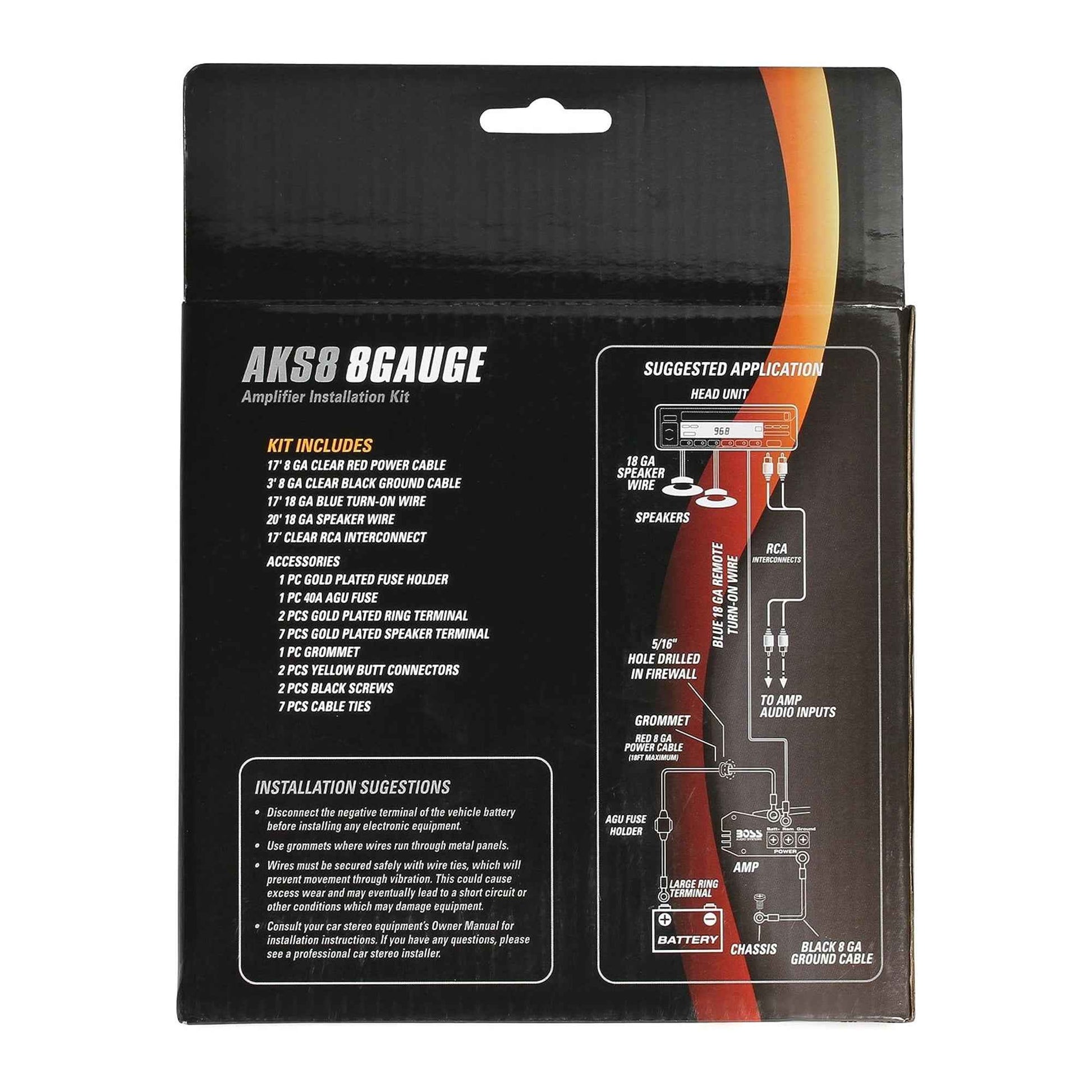 SOUNDSTORM AKS8 8 Gauge Car Amplifier Amp Complete Wiring Kit with RCA