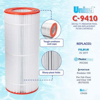 Unicel C-9410 Replacement 100 Sq Ft Swimming Pool Filter Cartridge, 155 Pleats