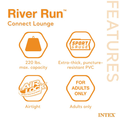 Intex River Run Connect Vinyl Lounge Inflatable Floating Water Tubes (4 Pack)