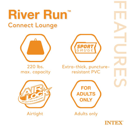Intex River Run 1-Person Inflatable Connecting Floating Lounge Tube, 3 Pack