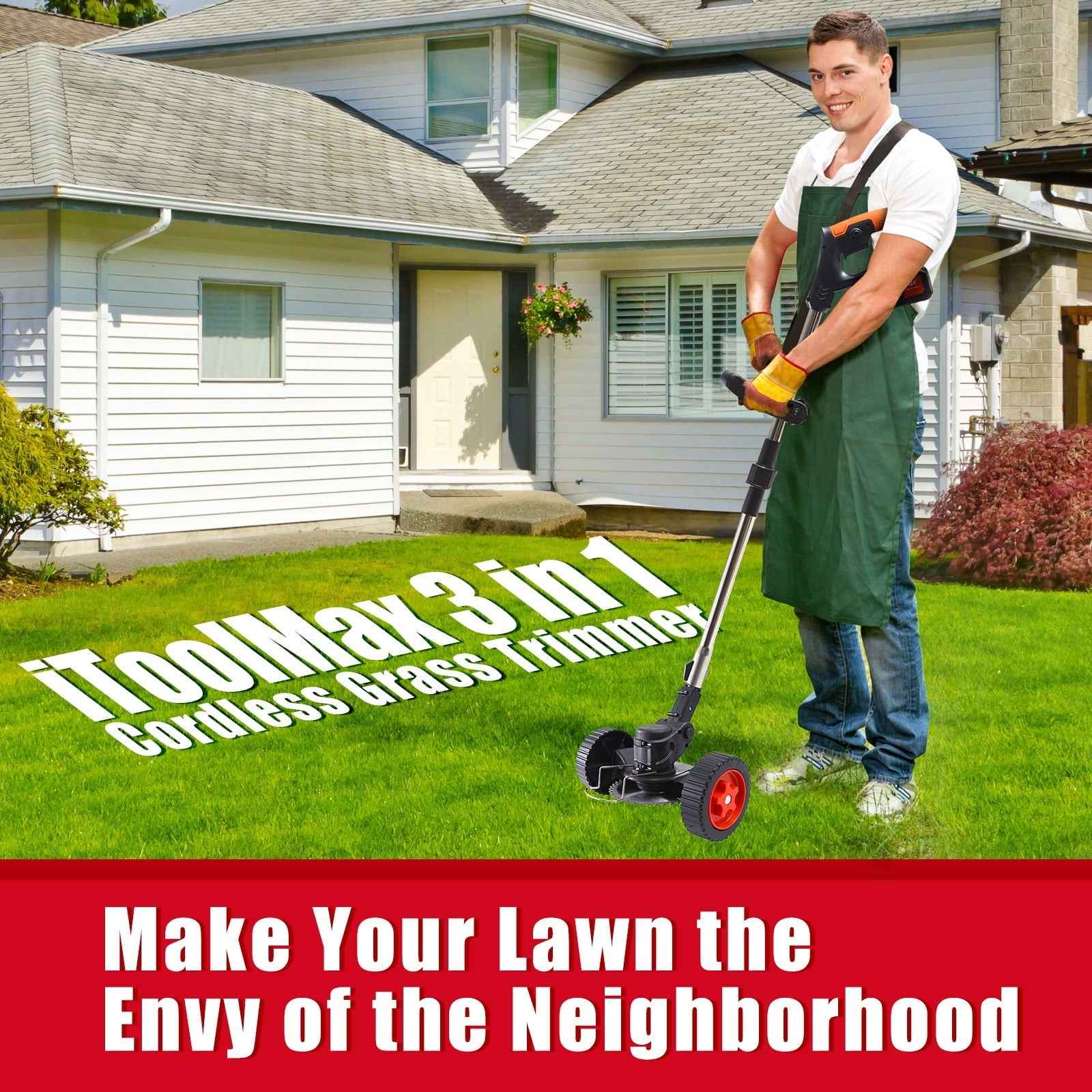 iToolMax 24V 3-in-1 Cordless String Trimmer, Adjustable Height