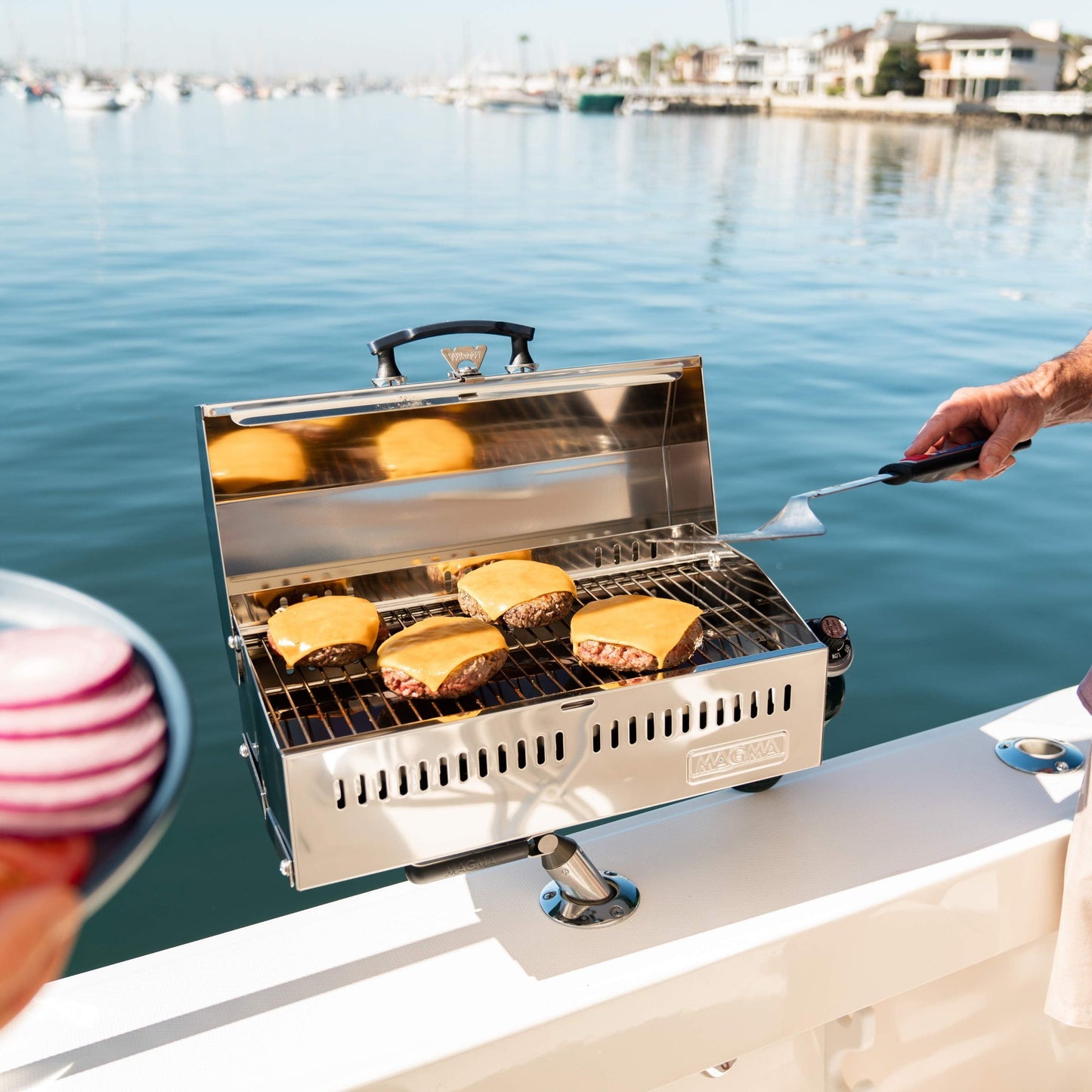 Magma A10-703 Marine Kettle Cabo Gas Grill | Portable Stainless Steel Boat BBQ | Propane Grill for Small Boats & RVs