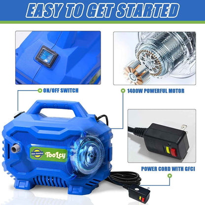 TOOLCY Pressure Washer 2030 PSI Max, Power Washer Electric Powered, 50FT Pressure Hose, Short Gun & Extension Wand, Foam Cannon, 5 Nozzles, Cars Patios Washer