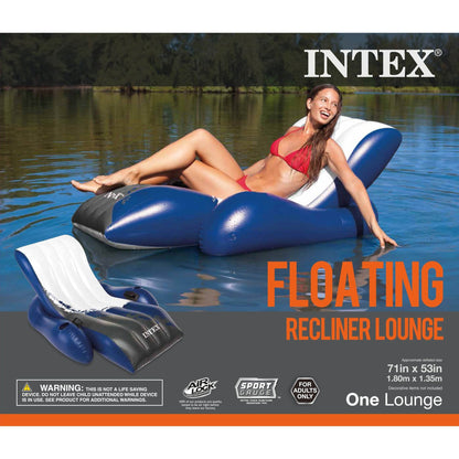 Intex Floating Recliner Inflatable Lake Lounge, Pool Float Chair w/ Cup Holders