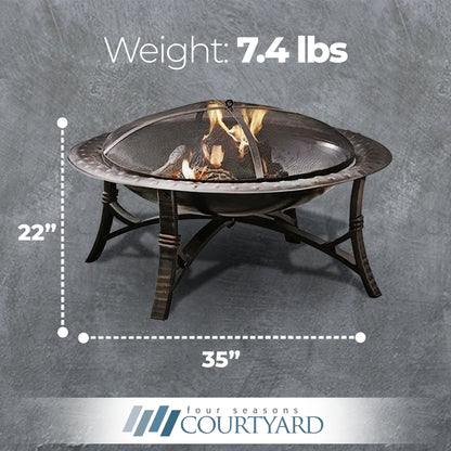 Four Seasons Courtyard 35" Round Wood Burning Fire Bowl w/Fire Grate, Black