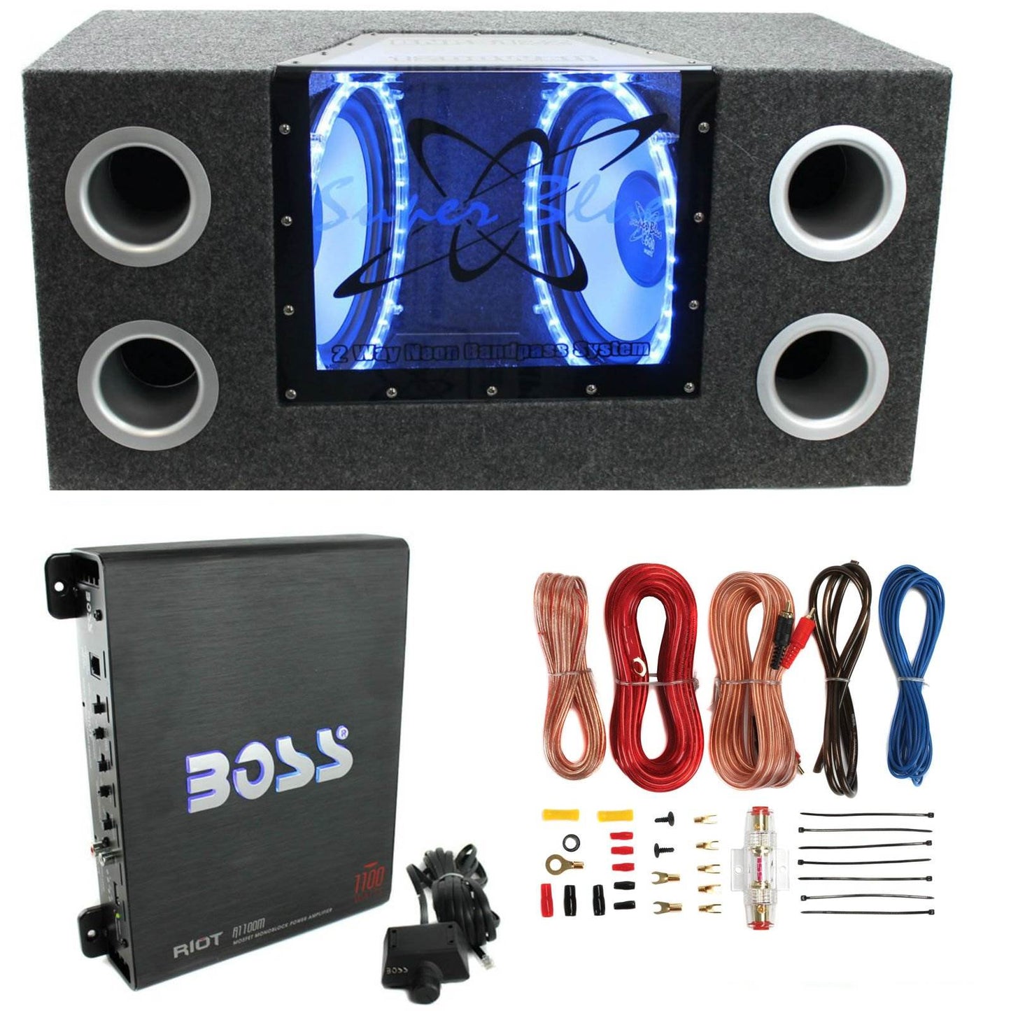Pyramid BNPS102 10" 1000W Dual Car Subwoofers w/ Box, 1100W Mono Amp, & Amp Kit - Find Fresh Goods