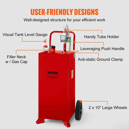 SKYSHALO VV-SYJYC-OI2, 30 Gallon Gasoline Diesel Portable Fuel Caddy Manuel Transfer Pump Red