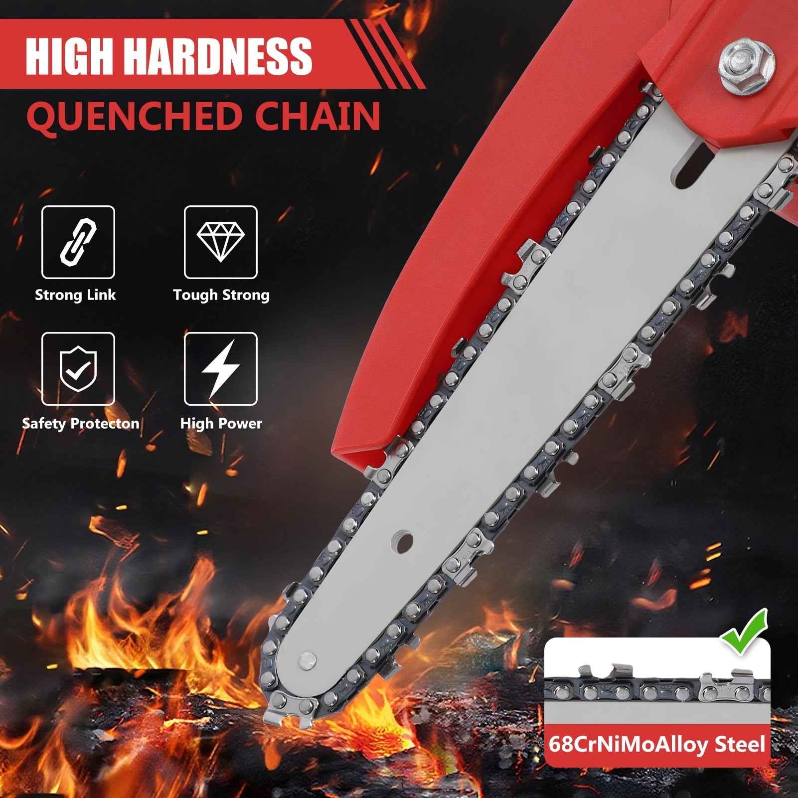 2-in-1 Brushless Cordless Pole Saw,6in + 8in Mini Chainsaw & Pole Saw with 2pcs 2.0A Batteries, 13.6ft Max Reach Brach Tree Saw Telescoping Extension Rod for Wood Tree Trimming Wood Cutting，Red