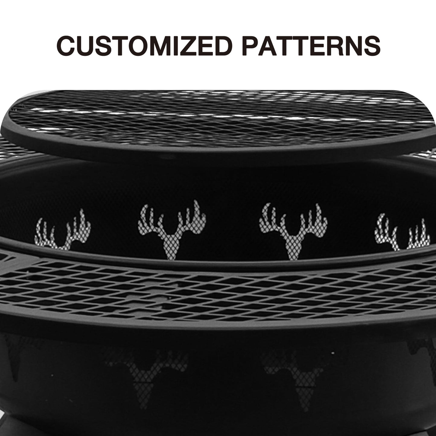 Bestier Fire Pit with Grills Grate, 47" Outdoor Firepit for Outside Wood Burning, Round Metal Fire Pits for Patio, Picnic, Party, BBQ, Deer Head Style