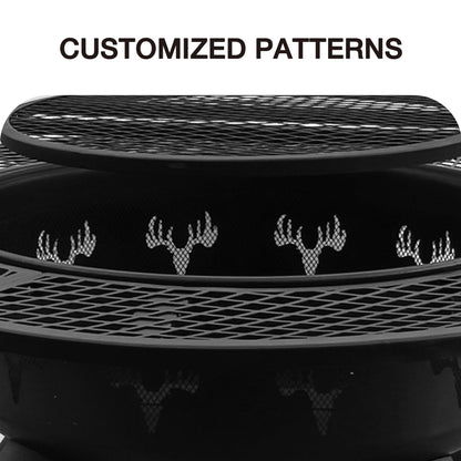 Bestier Fire Pit with Grills Grate, 47" Outdoor Firepit for Outside Wood Burning, Round Metal Fire Pits for Patio, Picnic, Party, BBQ, Deer Head Style