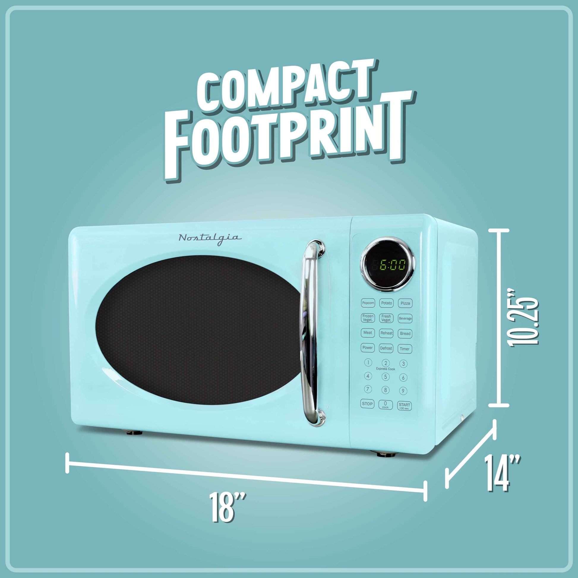 Nostalgia Retro Microwave Oven - 0.7 Cu Ft & 700-Watt Countertop Microwave with Glass Turntable, Child Safety Lock, 8 Auto-Cook Programs & Digital Clock - Aqua
