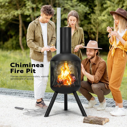 SPECSTAR 46 Inch Chiminea Outdoor Fireplace, Cold-Rolled Steel Wood Burning Fire Pit with Mesh Design, Top Chimney Cover