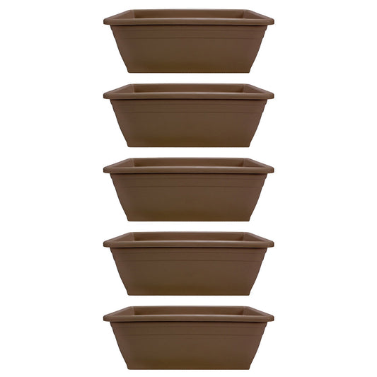 HC Companies 12-Inch Outdoor Plastic Deck Flower Planter Box, Chocolate (5 Pack)