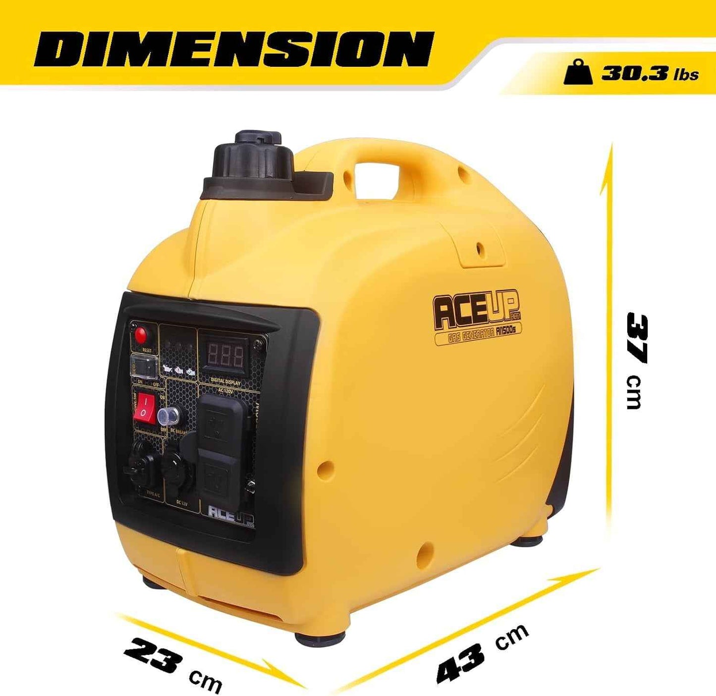 Aceup Energy 1500W Gasoline Inverter Generator, Pull Cord Start, Super Quiet, EPA Compliant, Lightweight, 1000W RV Ready