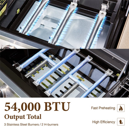 Summit Living 5-Burner Outdoor Propane Gas Grill and Griddle Combo BBQ Grill with Lid 54,000 BUT