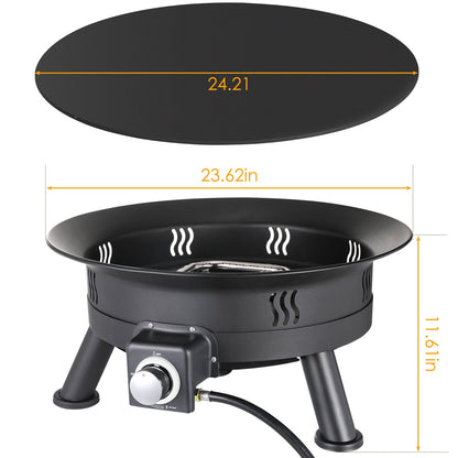 Pirecart 24 inch Portable Fire Pit 58,000 BTU Outdoor Propane Gas Fire Pit Bowl with Cover & Lava Rock