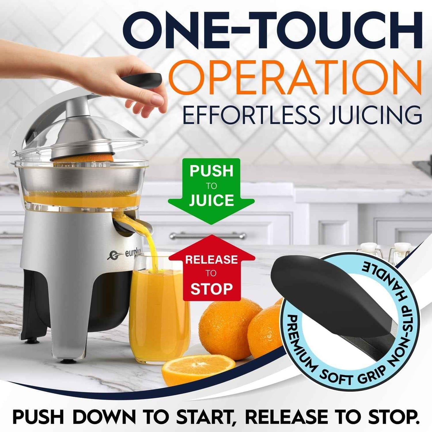 Eurolux Die Cast Stainless Steel Electric Citrus Juicer for Orange, Lemon, Grapefruit, 300 Watt