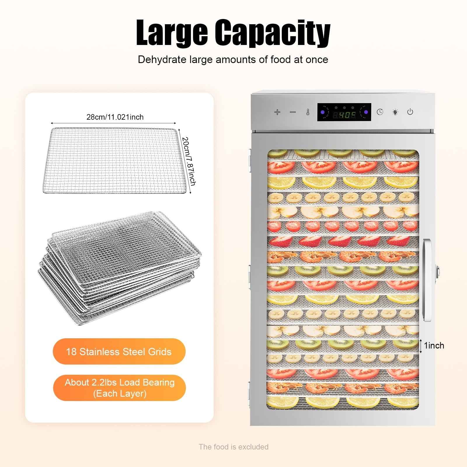 Commercial Dehydrator 18 Stainless Steel Trays Fruit Vegetable Food Dry Machine
