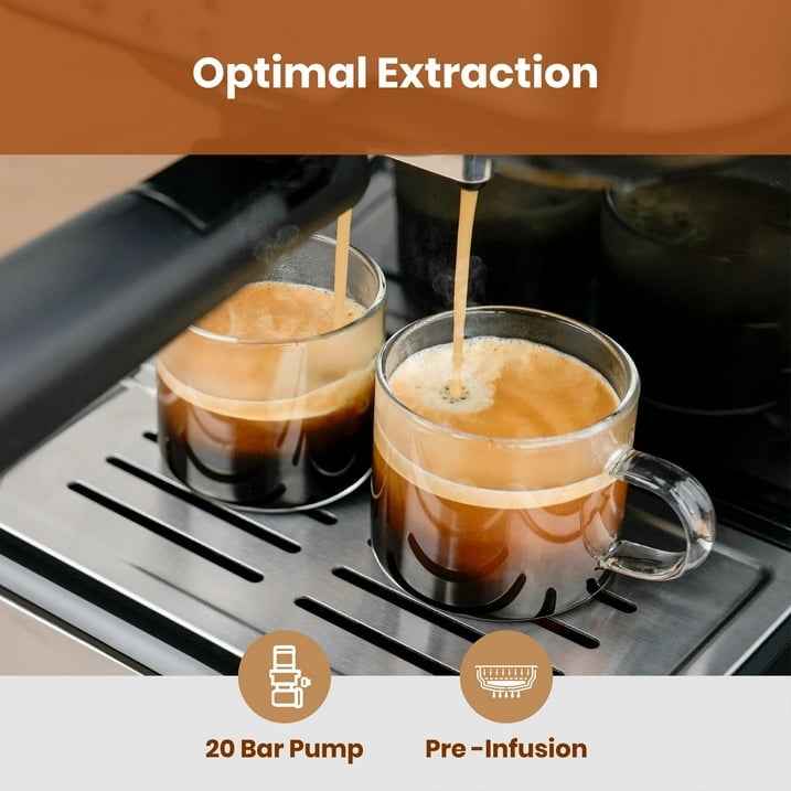 GEVI 20 Bar Stainless Steel Espresso Machine with Milk Frother Wand and Dual Temperature Control, GECME403L-U