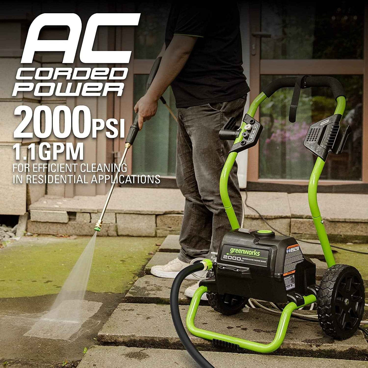 Greenworks 2000 Max PSI, 1.1 GPM (13 Amp) Electric Pressure Washer GPW2000-1RG
