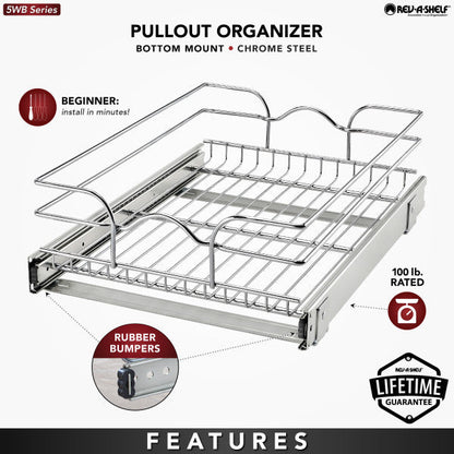 Rev-A-Shelf Pullout Basket Organizer for Kitchen or Vanity Cabinets, 15 x 20 In, 5WB1-1520CR-1