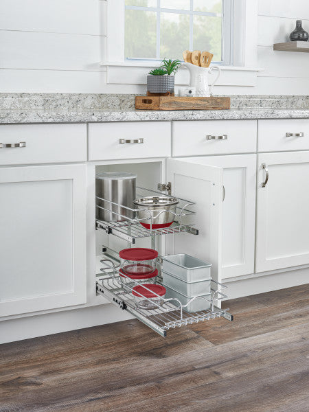 Rev-A-Shelf Pullout 2-Tier Basket Organizer for Kitchen or Vanity Cabinets, 12 x 18 In, 5WB2-1218CR-1