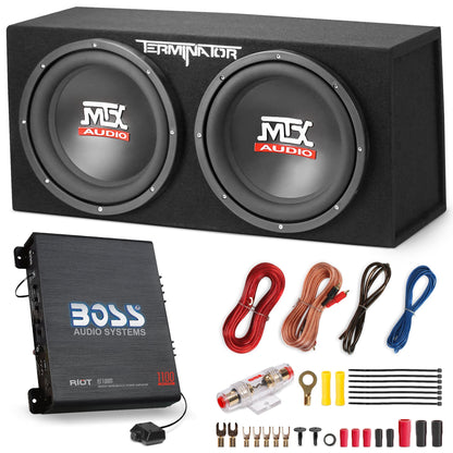 MTX TNE212D 12" 1200W Dual Loaded Car Subwoofer and Boss 1100W Amplifier w/  Kit - Find Fresh Goods