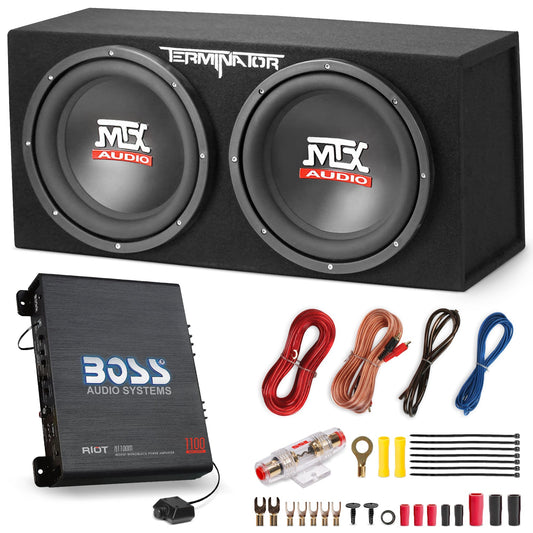MTX TNE212D 12" 1200W Dual Loaded Car Subwoofer and Boss 1100W Amplifier w/  Kit - Find Fresh Goods