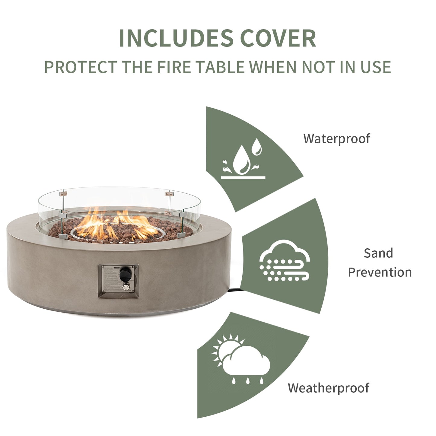 COSIEST Outdoor 40.5 inch Round Grey Propane Fire Pit Coffee Table w Wind Guard (Tank Outside)