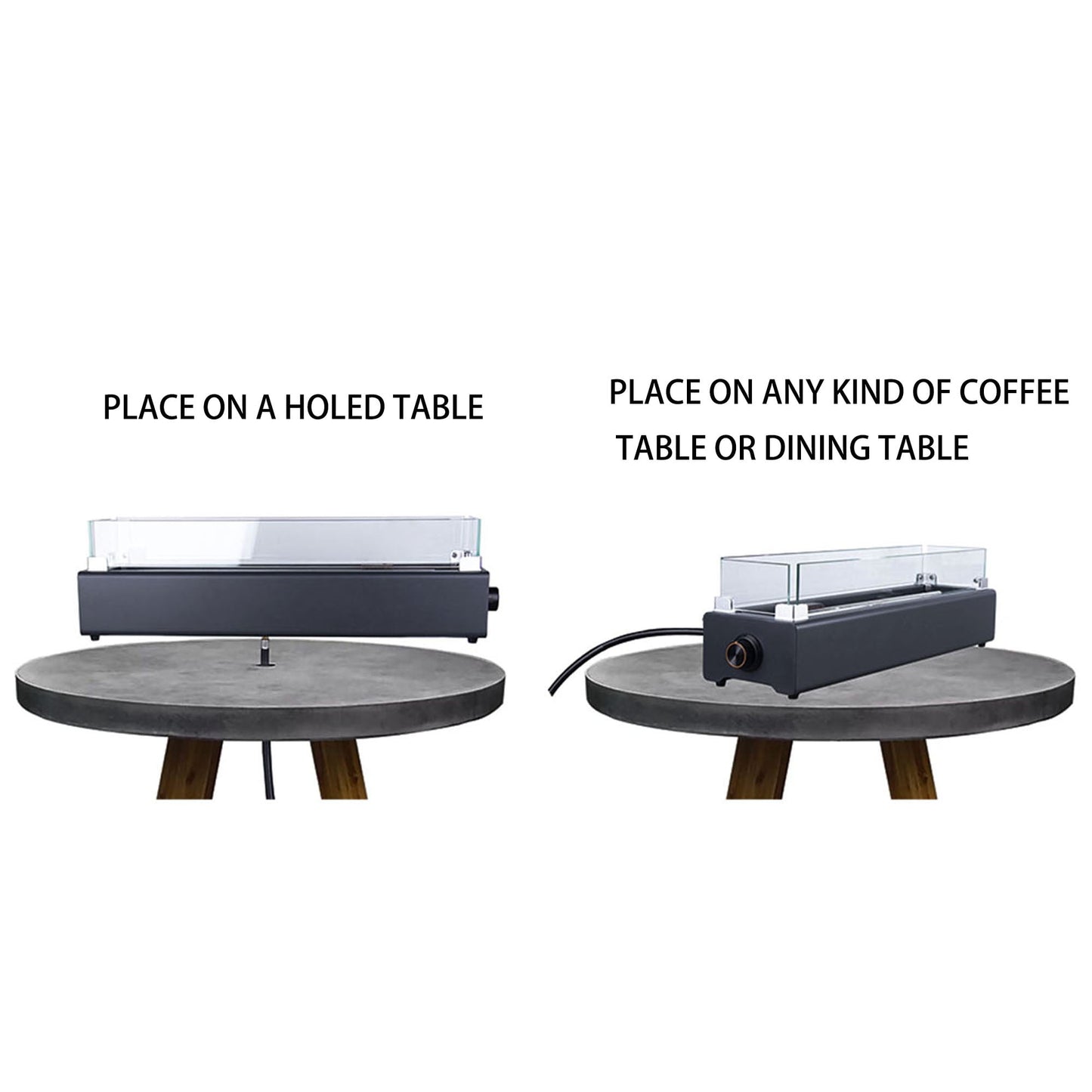 28-inch Table Top Gas Fire Pit, 40,000 BTU Tabletop Propane Fire Pit Portable Fireplace for Patio, Outdoor w/Wind Glass Shield, Glass Rocks, Carbon Gray