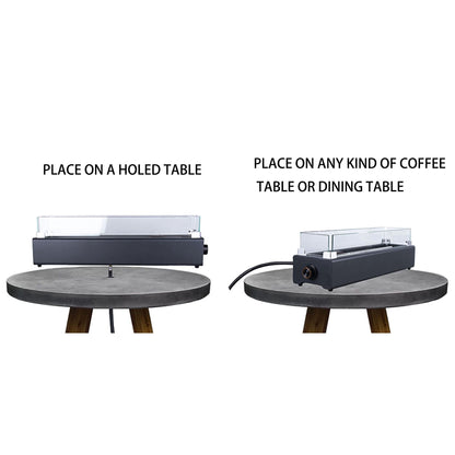 28-inch Table Top Gas Fire Pit, 40,000 BTU Tabletop Propane Fire Pit Portable Fireplace for Patio, Outdoor w/Wind Glass Shield, Glass Rocks, Carbon Gray