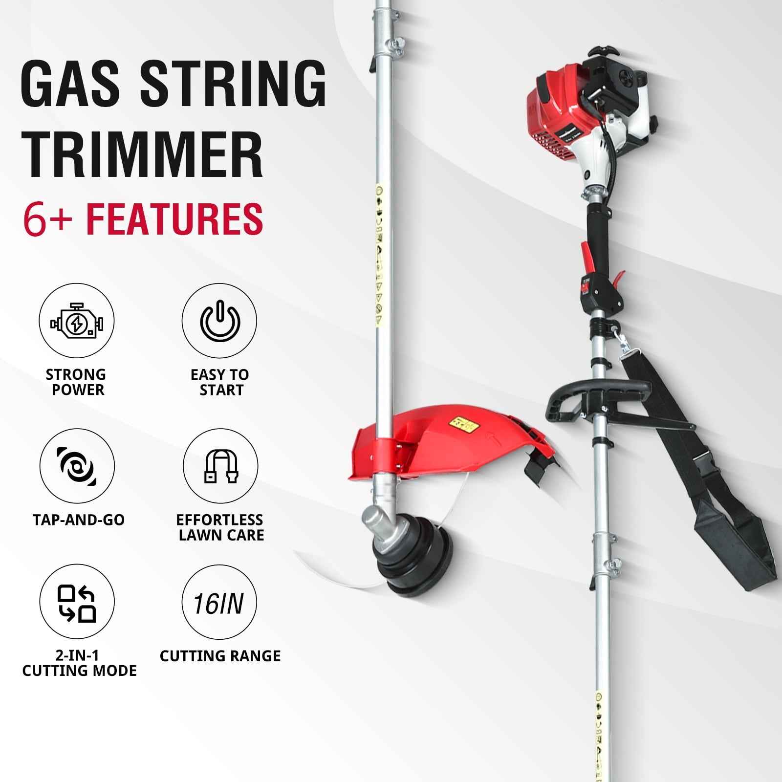 PowerSmart 2-Cycle 25.4cc 18lb Straight Shaft Gas String Trimmer Weed Wacker and Brush Cutter for Lawns and Grass