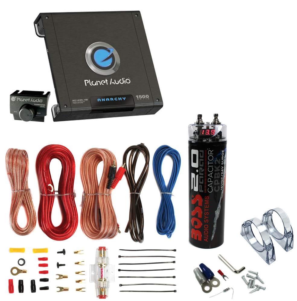 Planet Audio AC15001M 1500W MONO Car Amplifier+ 2.0 Farad Capacitor + Amp Kit - Find Fresh Goods