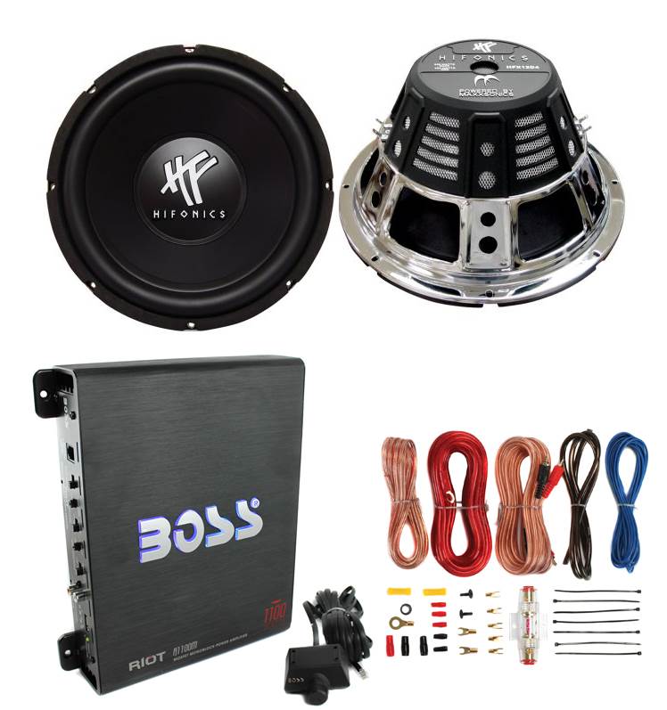 2) HIFONICS HFX12D4  12" 1600W Car Audio DVC Subwoofers +Mono Amplifier+Amp Kit - Find Fresh Goods